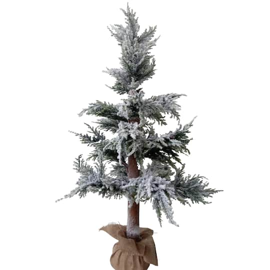 Northlight Heavily Flocked Pine Tree In Natural Jute Base 3 Foot Flocked Pine Christmas Tree, One Size, Green